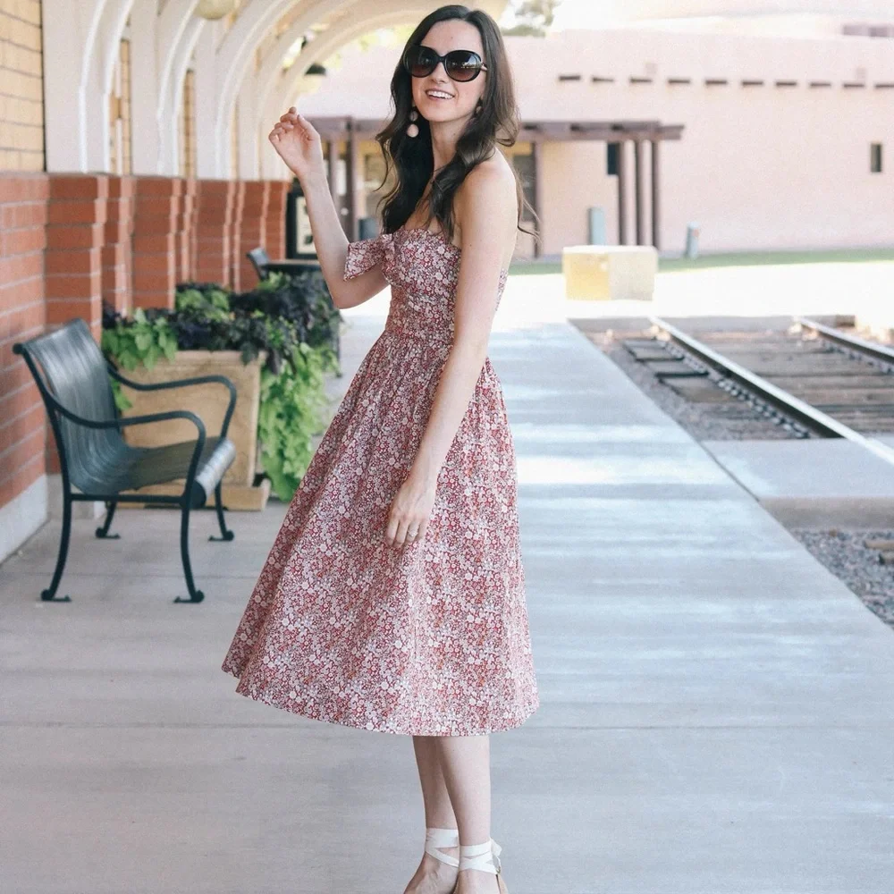 J. Crew Strapless Red Floral Dress-size 12